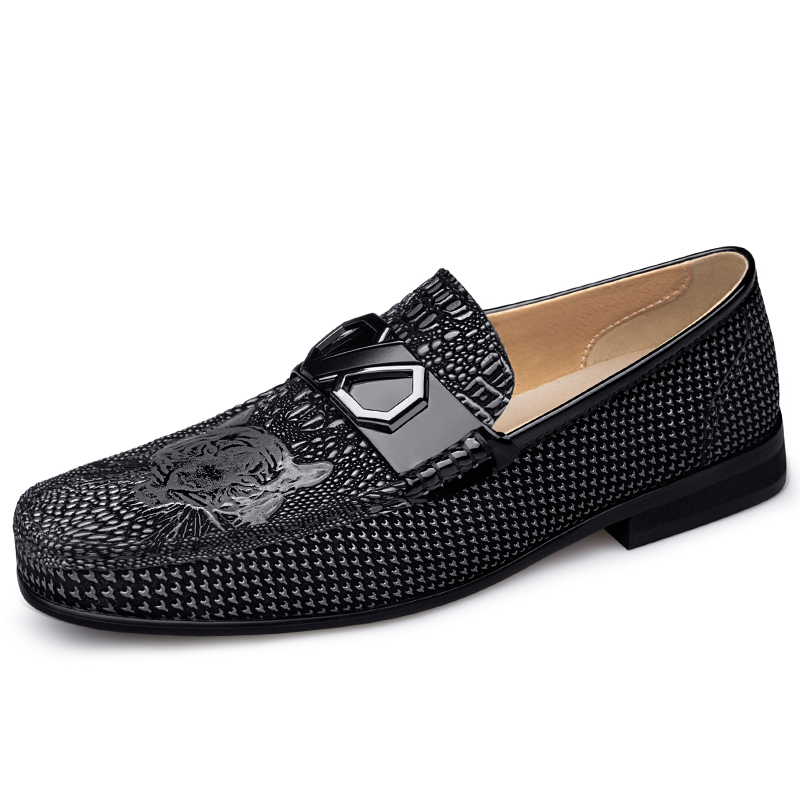 男鞋乐福鞋时尚皮鞋春季低帮套脚真皮面英伦商务绅士休闲鞋单鞋潮