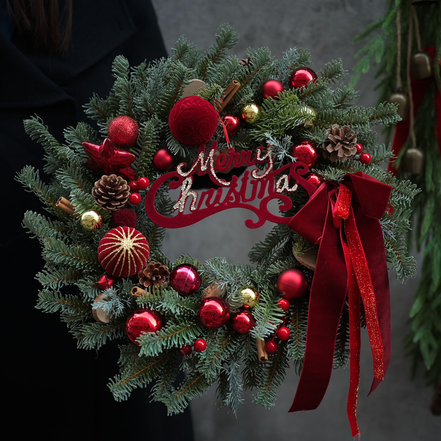 圣诞节装饰品美式花环棉花小鹿花圈门挂PE松果花环藤圈场景布置