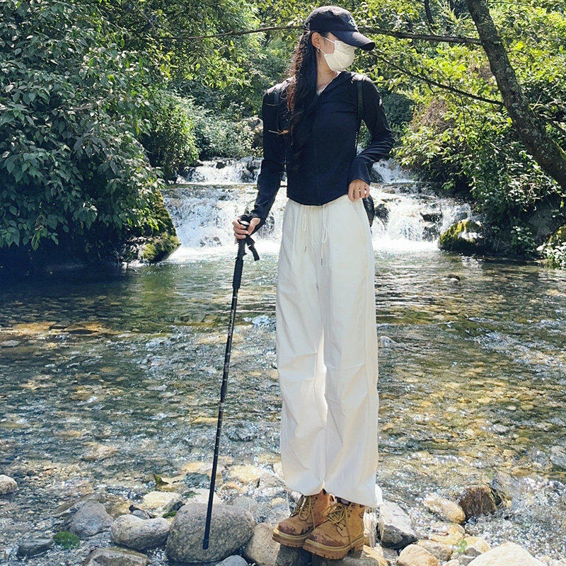 夏季白色户外登山裤女夏薄款2026新款小个子高腰垂感阔腿工装裤子,女装/女士精品,休闲裤,淘宝优惠券,粉丝福利购,淘宝优惠卷