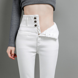 女显高显瘦收腹小脚外穿 牛仔裤 2025新款 紧身白色春秋加绒高腰时尚