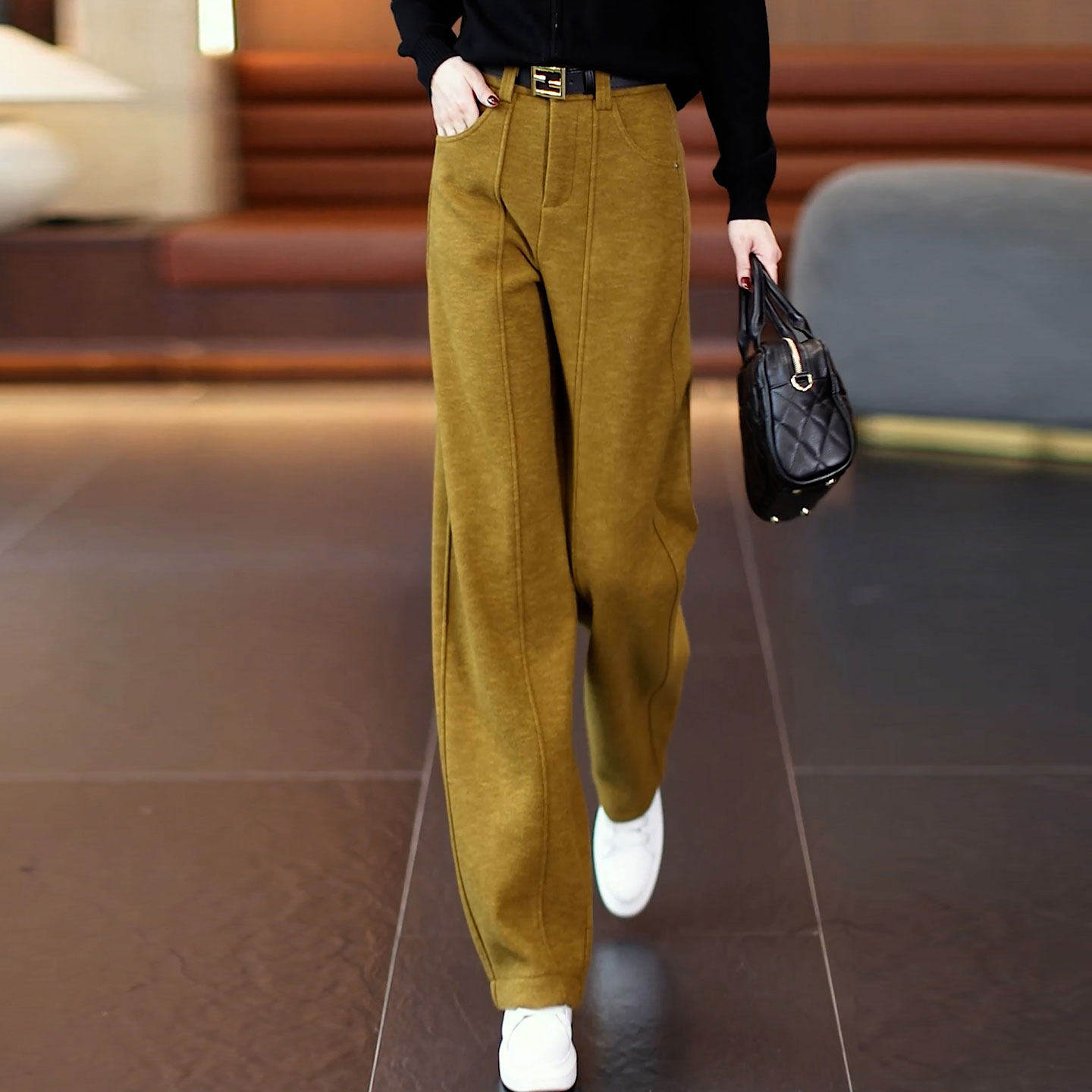 高腰窄版羊毛呢女裤2026秋冬季新款加绒毛呢阔腿裤气质减龄弯刀裤,女装/女士精品,休闲裤,淘宝优惠券,粉丝福利购,淘宝优惠卷