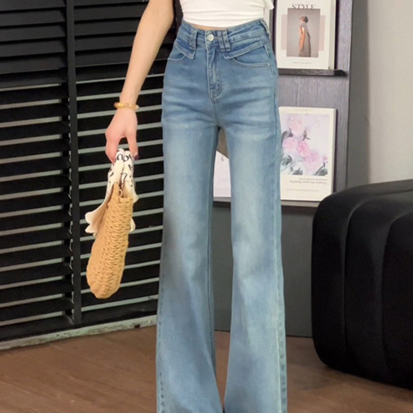 浅色高腰微喇牛仔裤女秋季2025年新款小个子不贴腿显瘦垂感拖地裤,女装/女士精品,牛仔裤,淘宝优惠券,粉丝福利购,淘宝优惠卷