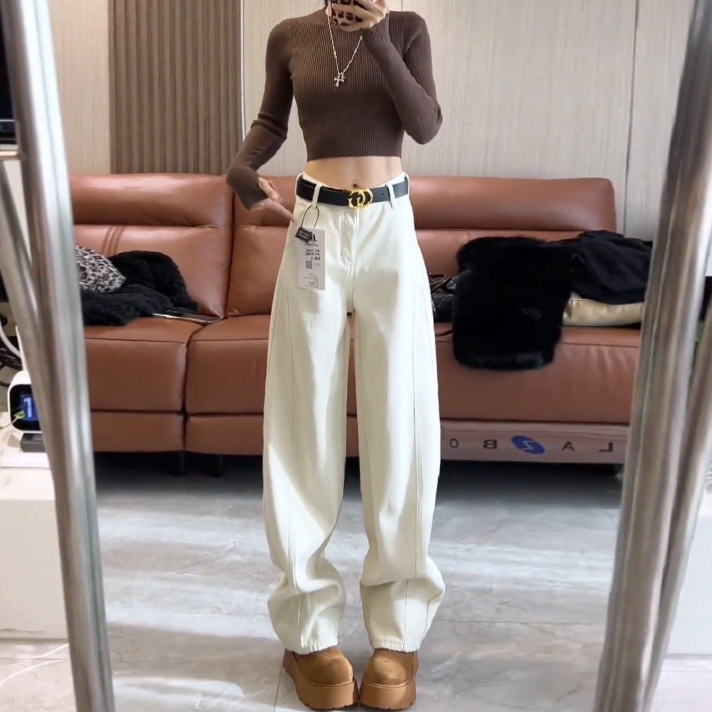 白色2026新款秋冬牛仔裤女加绒减龄立体裁剪百搭宽松直筒弯刀裤子,女装/女士精品,休闲裤,淘宝优惠券,粉丝福利购,淘宝优惠卷