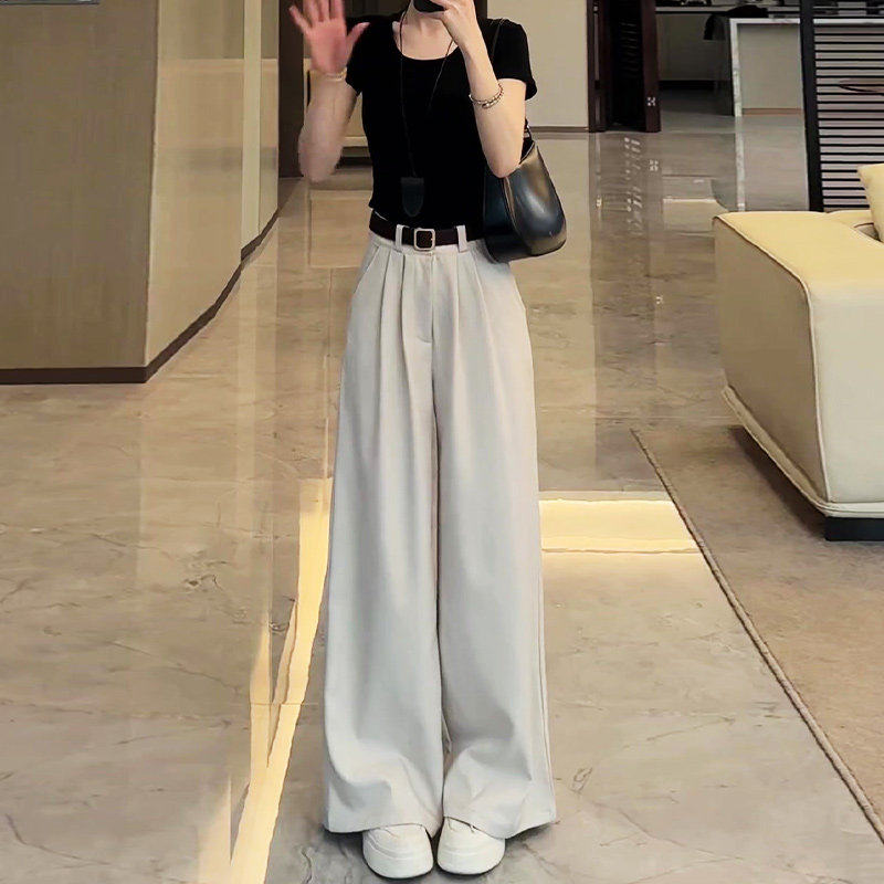 杏色冰丝西装裤女夏季薄款2026新款高腰显瘦气质百搭宽松阔腿裤子,女装/女士精品,休闲裤,淘宝优惠券,粉丝福利购,淘宝优惠卷