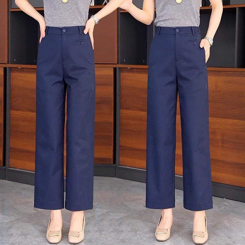 藏青色高腰直筒九分休闲裤 2025夏季新款小个子通勤裤,女装/女士精品,休闲裤,淘宝优惠券,粉丝福利购,淘宝优惠卷