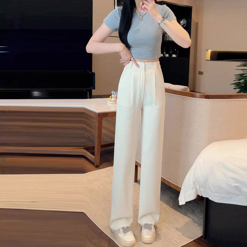 白色阔腿裤直筒垂感高级感春装女2024年新款小个子裤子窄版西装裤,女装/女士精品,休闲裤,淘宝优惠券,粉丝福利购,淘宝优惠卷