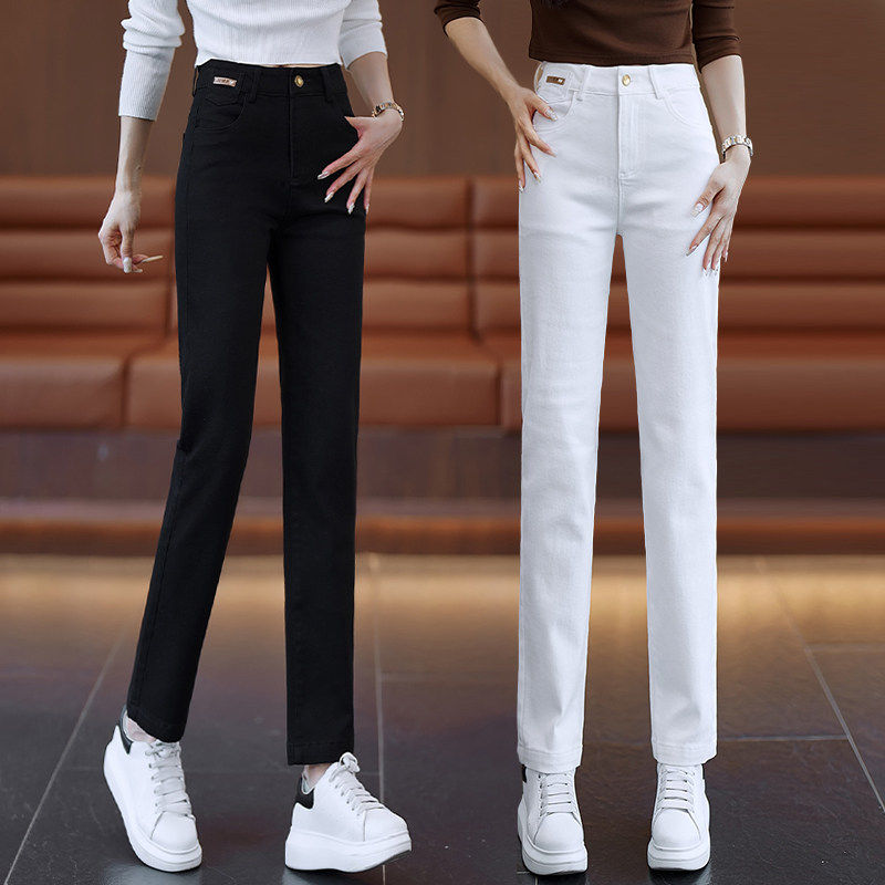 白色烟管牛仔裤女春秋季2026新款高腰显瘦小个子九分休闲直筒裤子,女装/女士精品,大码裤装,淘宝优惠券,粉丝福利购,淘宝优惠卷