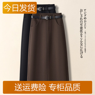 咖色毛呢半身裙女秋冬款2026新款高腰显瘦垂坠感a字裙一步包臀裙