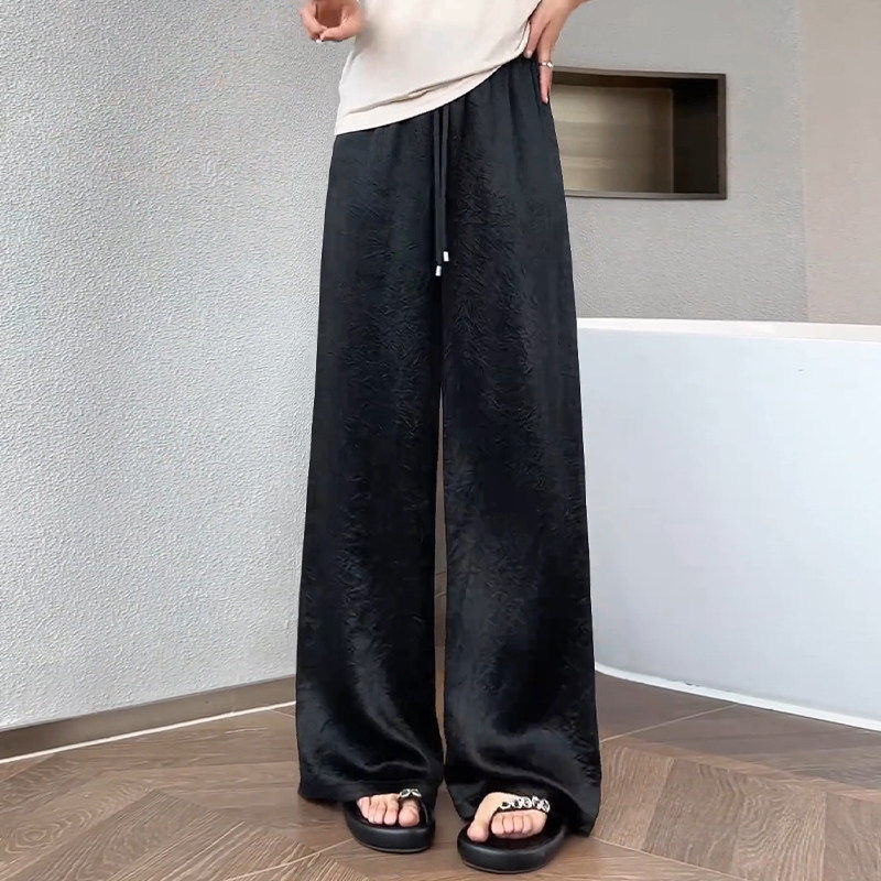 黑色醋酸缎面裤子女夏季薄款2026新款休闲长裤高腰垂感国风阔腿裤,女装/女士精品,真丝上装,淘宝优惠券,粉丝福利购,淘宝优惠卷