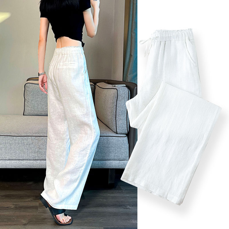 白色亚麻阔腿裤女夏季薄款2025新款冰丝棉麻高腰速干休闲直筒裤子,女装/女士精品,休闲裤,淘宝优惠券,粉丝福利购,淘宝优惠卷