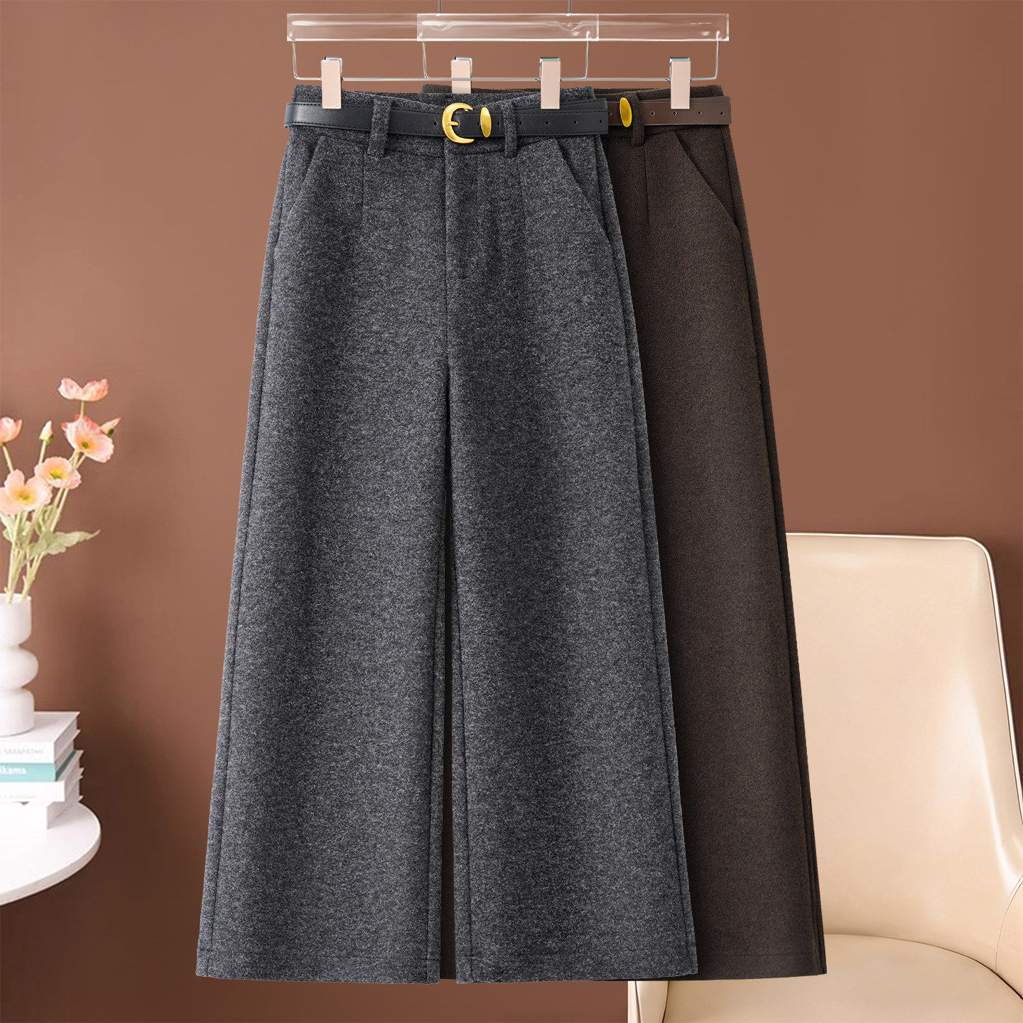 加绒羊毛呢窄版阔腿裤女秋冬2026新款高腰显瘦九分休闲直筒西装裤,女装/女士精品,大码裤装,淘宝优惠券,粉丝福利购,淘宝优惠卷