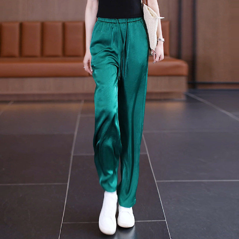 绿色窄版冰丝阔腿裤女夏季薄款2026新款高腰垂感爆款休闲直筒裤子,女装/女士精品,大码裤装,淘宝优惠券,粉丝福利购,淘宝优惠卷