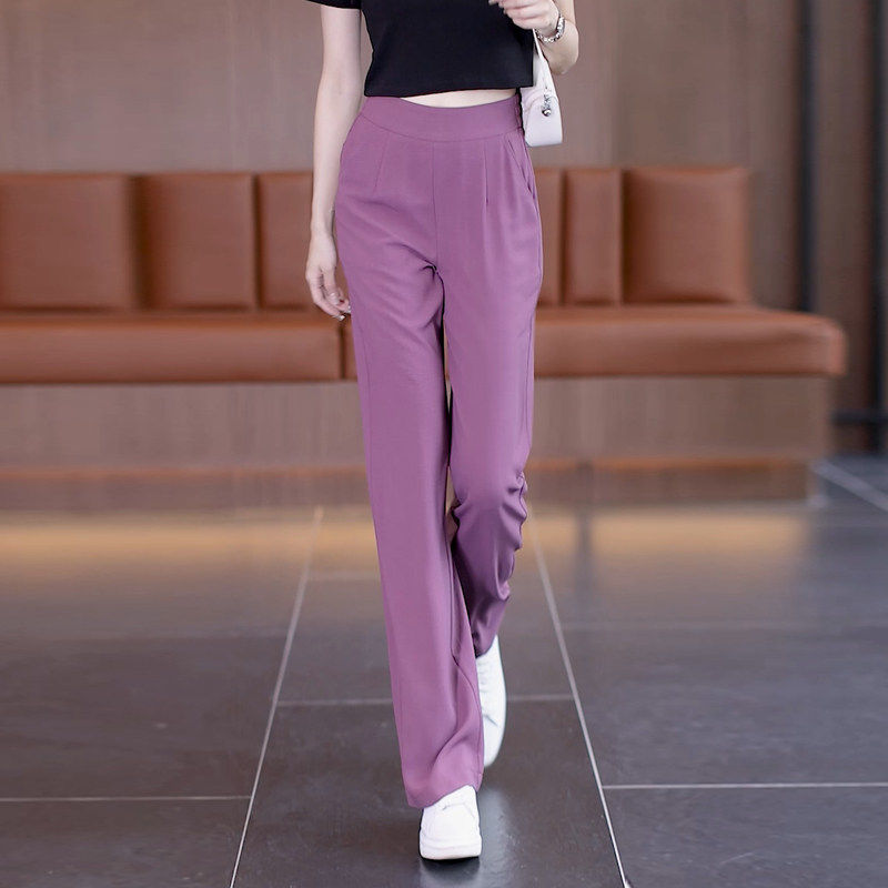 窄版冰丝阔腿裤女2026夏季新款松紧高腰垂感薄款休闲窄版直筒裤子,女装/女士精品,大码裤装,淘宝优惠券,粉丝福利购,淘宝优惠卷