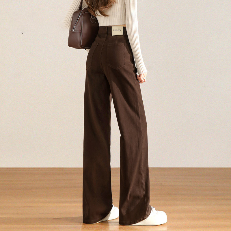 咖啡色加绒牛仔裤女阔腿20