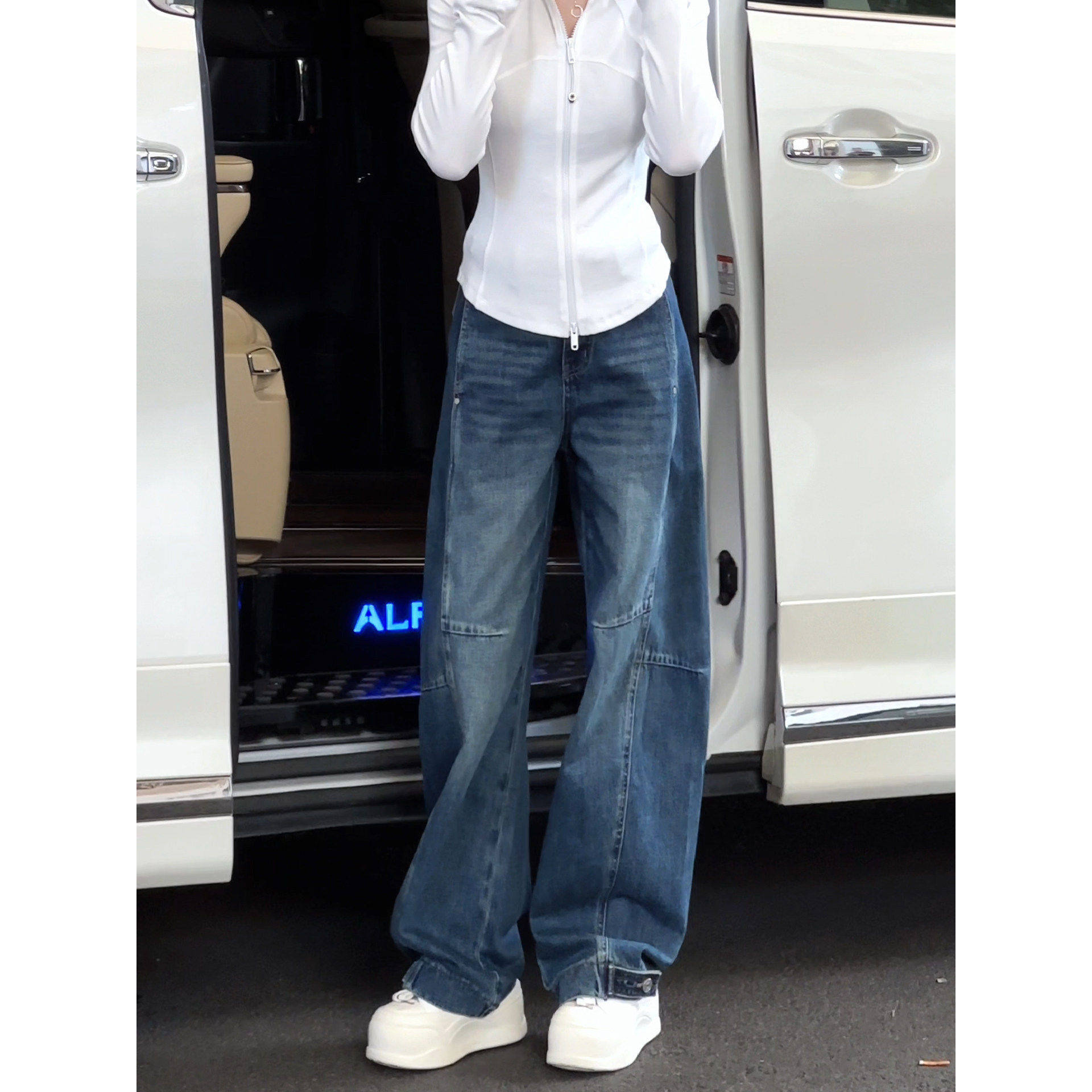 美式复古弯刀牛仔裤女2025秋季新款设计感高腰显瘦窄版阔腿拖地裤,女装/女士精品,牛仔裤,淘宝优惠券,粉丝福利购,淘宝优惠卷