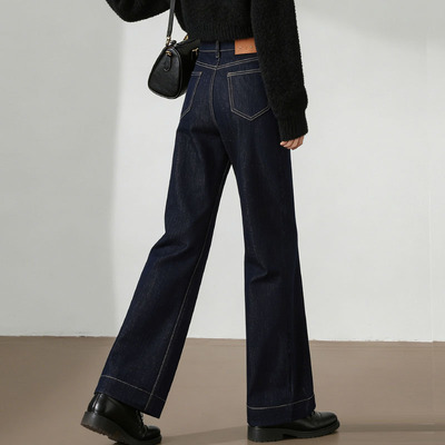 加绒窄版阔腿牛仔裤女秋冬新款高腰宽松垂感小个子丹宁蓝直筒裤子