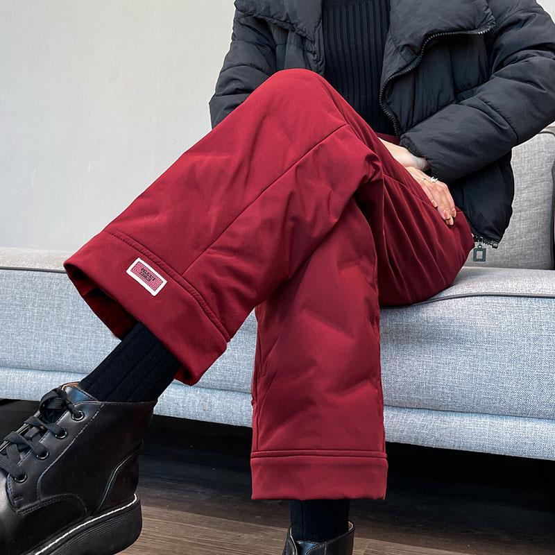 红色羽绒裤女2025外穿棉裤冬季新款零下40度东北加绒加厚直筒棉裤