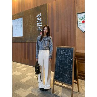 你好卡农 基础款白色牛仔裤女秋冬2026新款窄边设计感高腰长裤子