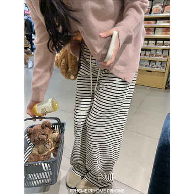 PHOME自制加绒条纹裤宝休