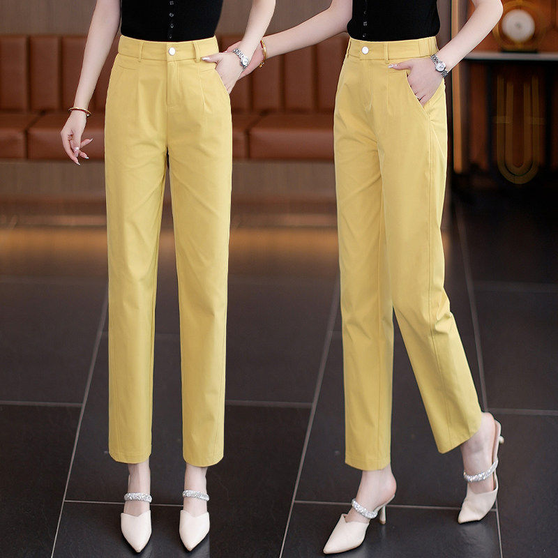 黄色哈伦裤女夏季薄款2026新款今年流行爆款高腰九分休闲西装裤子,女装/女士精品,大码裤装,淘宝优惠券,粉丝福利购,淘宝优惠卷