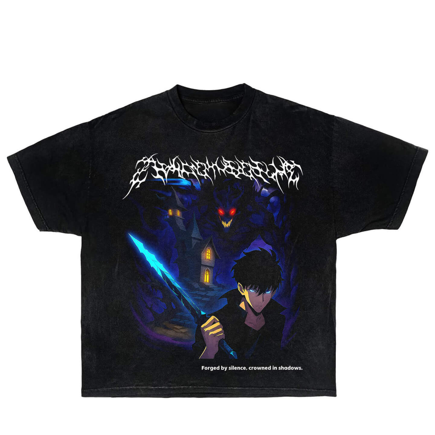 美版Solo Leveling暗黑风 重磅水洗 我独自升级复古动漫短袖T恤潮