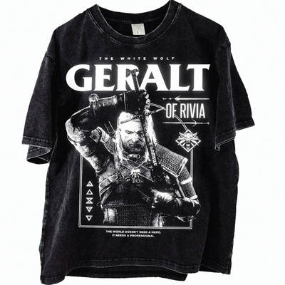 The Witcher 3 美版 重工漂白水洗 猎魔人杰洛特巫师三短袖T恤潮
