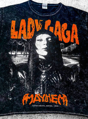 Lady Gaga 2025全球巡演 90S美式复古小领口重磅水洗做旧 短袖T恤