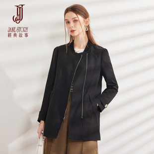 经典故事时髦棒球领风衣女2026年秋季款气质通勤中长款斜拉链外套