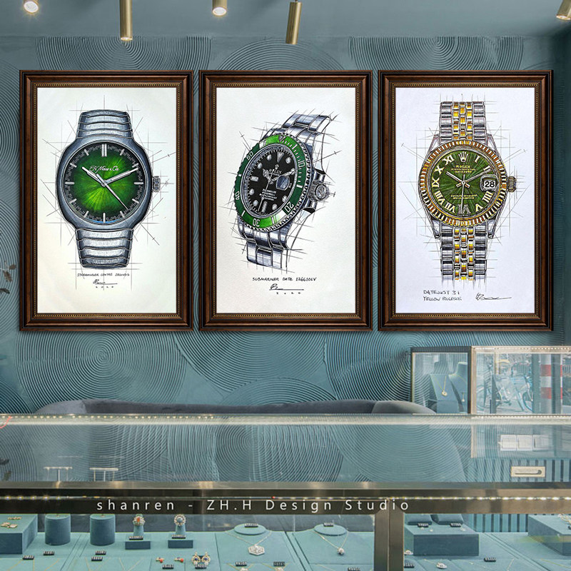 名表腕表手稿装饰画手表店机械表海报挂画奢侈品店寄卖行墙面壁画