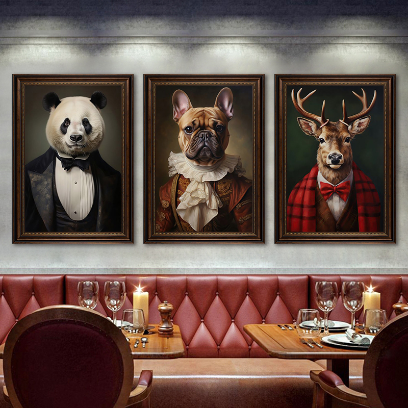 美式复古酒吧装饰画恶搞宠物动物挂画欧式西餐厅酒馆烟酒店壁画图片