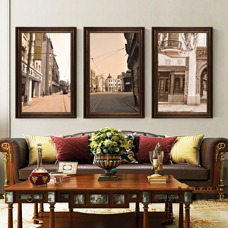 老上海民国风装饰画怀旧复古客厅沙发背景墙挂画别墅玄关卧室壁画