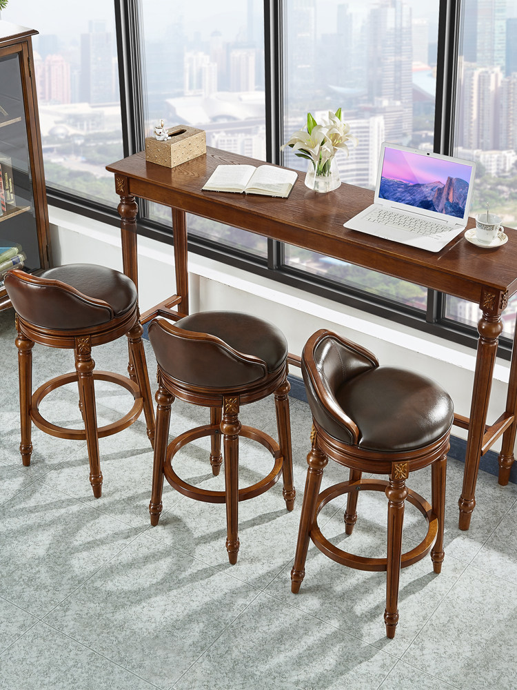 美式实木吧台桌家用客厅小阳台吧台靠墙长条欧式酒吧椅子高脚桌椅
