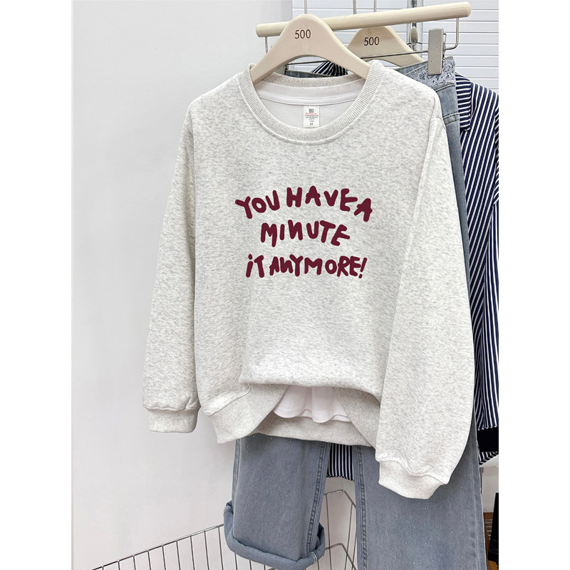 字母印花圆领正肩卫衣女2025秋冬加厚韩版慵懒风宽松大码长袖上衣,女装/女士精品,卫衣/绒衫,淘宝优惠券,粉丝福利购,淘宝优惠卷