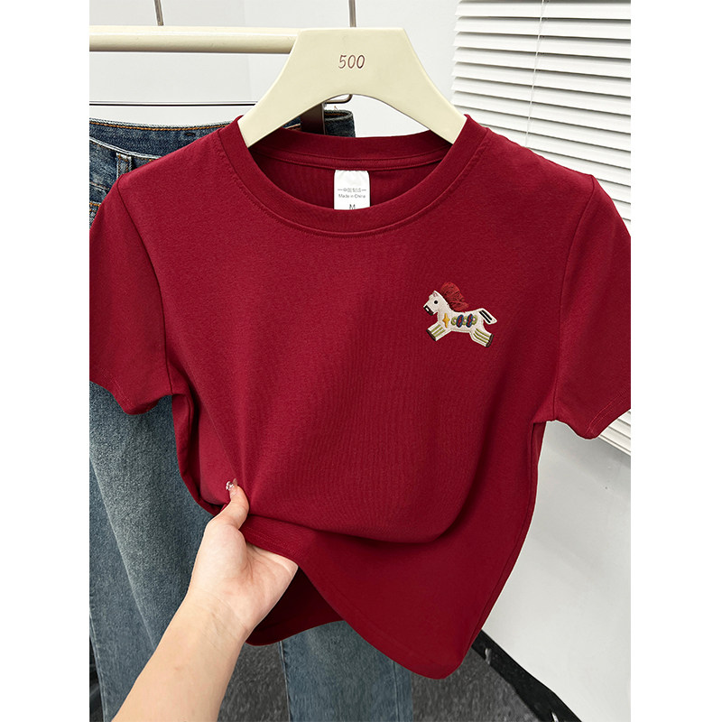 胖mm大码穿搭正肩圆领短袖t恤女2026早春新款本命年马年红色衣服,女装/女士精品,T恤,淘宝优惠券,粉丝福利购,淘宝优惠卷