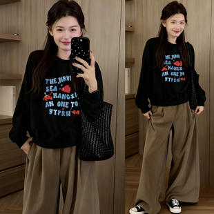 洋气宽松慵懒chic上衣 胖MM时尚 秋冬巨好看长袖 正肩卫衣女2025大码