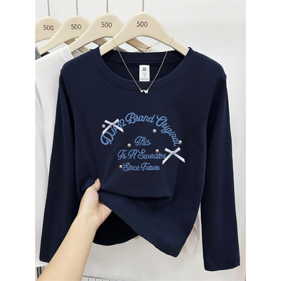 正肩长袖T恤女2025秋冬季爆款时尚洋气大码内搭打底衫外穿上衣服