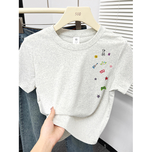 圆领设计感创意印花上衣潮ins t恤女胖mm大码 2026春夏新款 正肩短袖