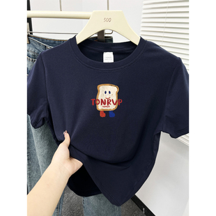 时尚 2025夏季 t恤女半袖 胖mm显瘦正肩短袖 百搭洋气圆领上衣 特大码