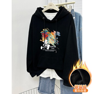 2026马年新款加绒加厚连帽卫衣男女款冬季重磅宽松大码中长款上衣