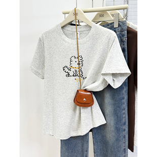 减龄小狗印花圆领微胖200斤上衣 新款 短袖 胖mm显瘦正肩遮肚子夏季