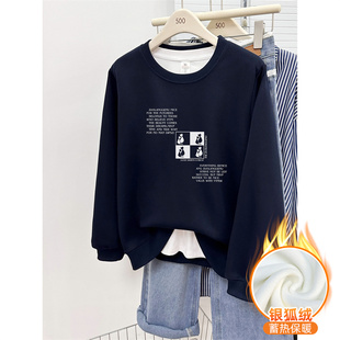 休闲慵懒风长袖 大码 胖mm正肩圆领卫衣加绒加厚韩版 秋冬季 上衣 女装