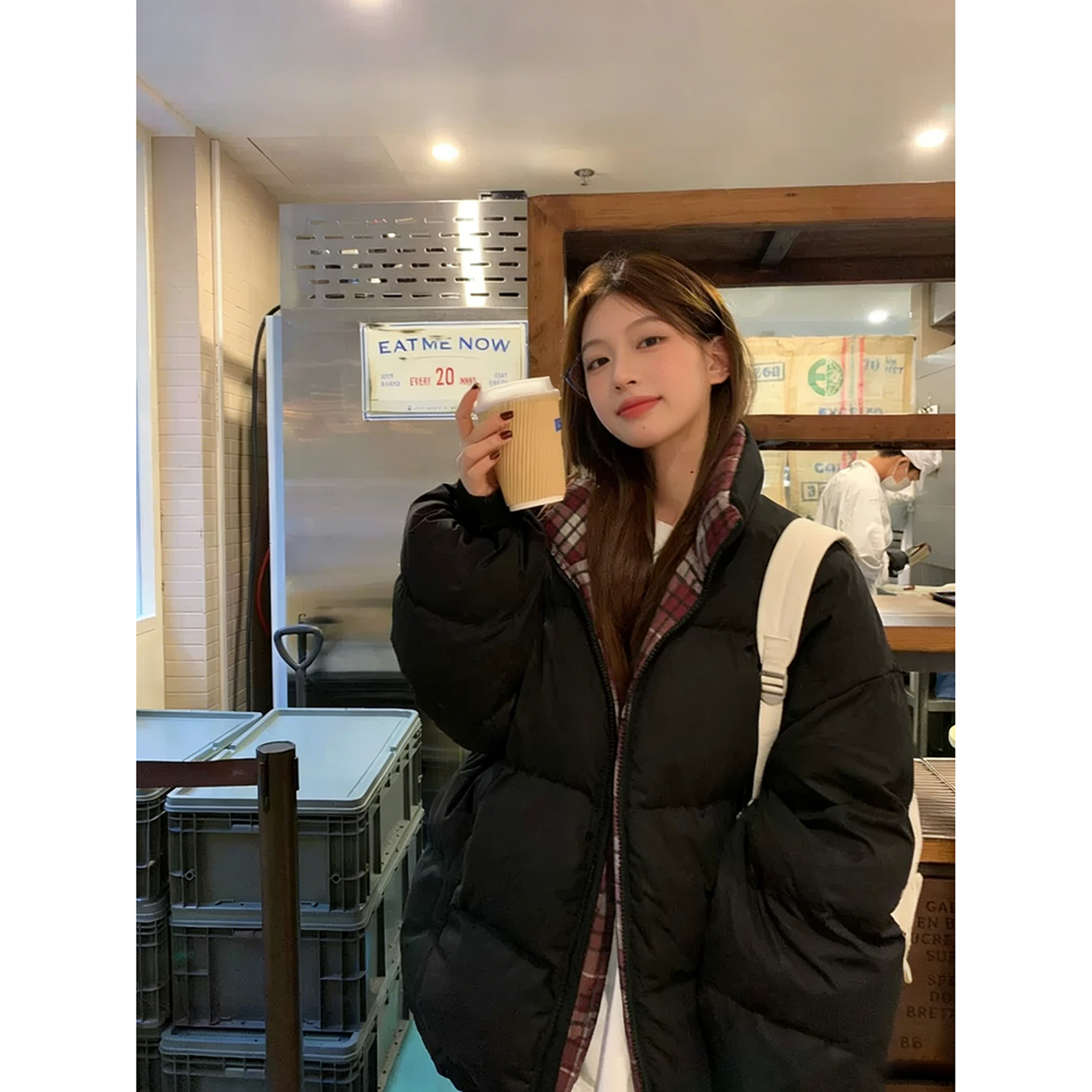 韩版设计感格子拼接立领棉服女冬季爆款宽松休闲加厚保暖棉衣外套,女装/女士精品,棉衣/棉服,淘宝优惠券,粉丝福利购,淘宝优惠卷