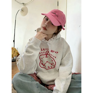 中长款 宽松大码 上衣潮 加绒加厚韩版 白灰色重磅纽扣连帽卫衣女冬季