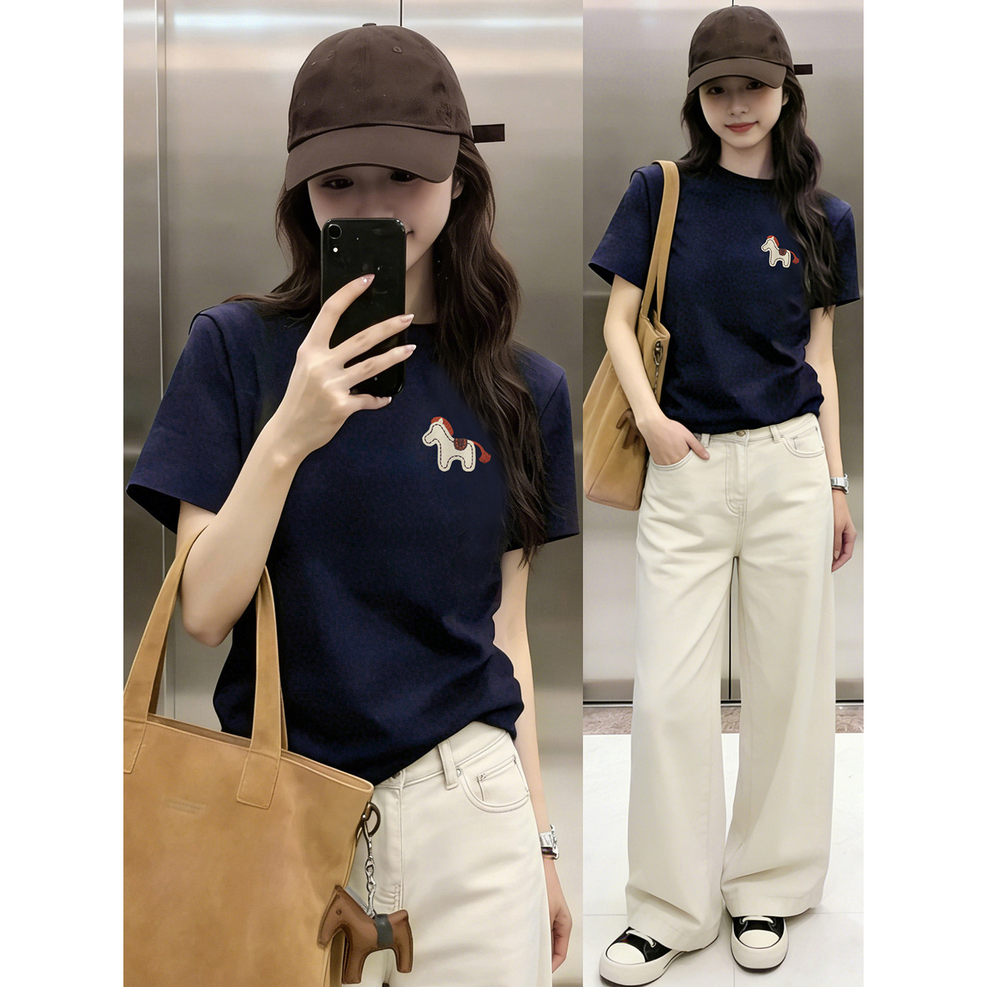 胖mm卡通小马印花正肩短袖T恤女装2026早春大码遮肉显瘦圆领上衣