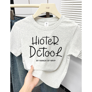 t恤女夏季 2025新款 字母印花圆领短袖 小众正肩韩版 显瘦上衣ins 时尚