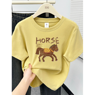 t恤女装 夏季 正肩短袖 大码 洋气印花胖mm遮肚显瘦圆领上衣 2026新款