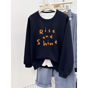 圆领卫衣女长袖 秋冬款 设计感字母印花正肩大码 时尚 套头上衣潮 韩版