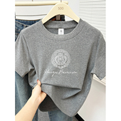 t恤女2026春季 新款 胖MM遮肉大码 正肩短袖 休闲百搭圆领半袖 上衣潮