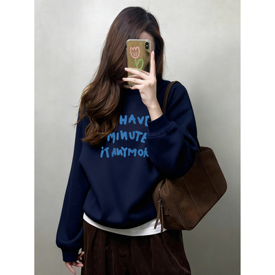 无帽正肩套头卫衣女2025秋冬新款字母印花休闲保暖加绒加厚上衣潮