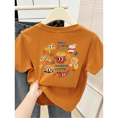 2025夏新款前后洋气印花大码百搭韩版圆领短袖T恤女正肩上衣